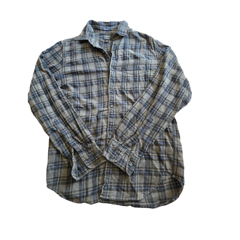 J.Crew Flannel Plaid Gray Smart Casual Western Festival‎ Classic Button Shirt S